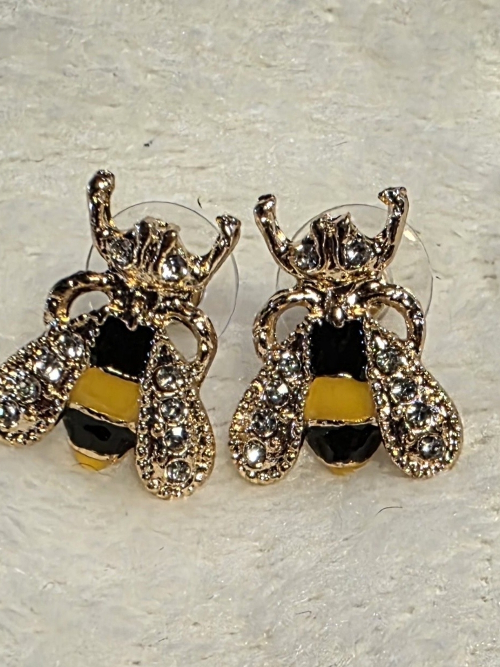 Rhinestone Bee Stud Earrings - Yellow & Black